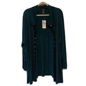 Any Wear by Catherines Plus Size 2X 22 24W Green Black Studs Trim Open Cardigan